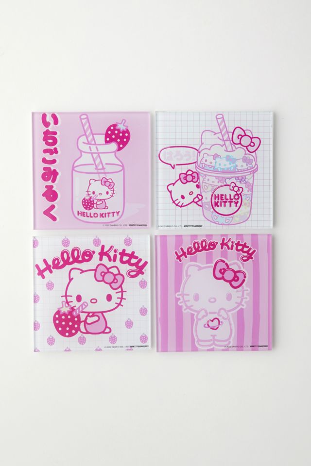 Sanrio Hello Kitty Strawberry Milk Glass Coaster Set