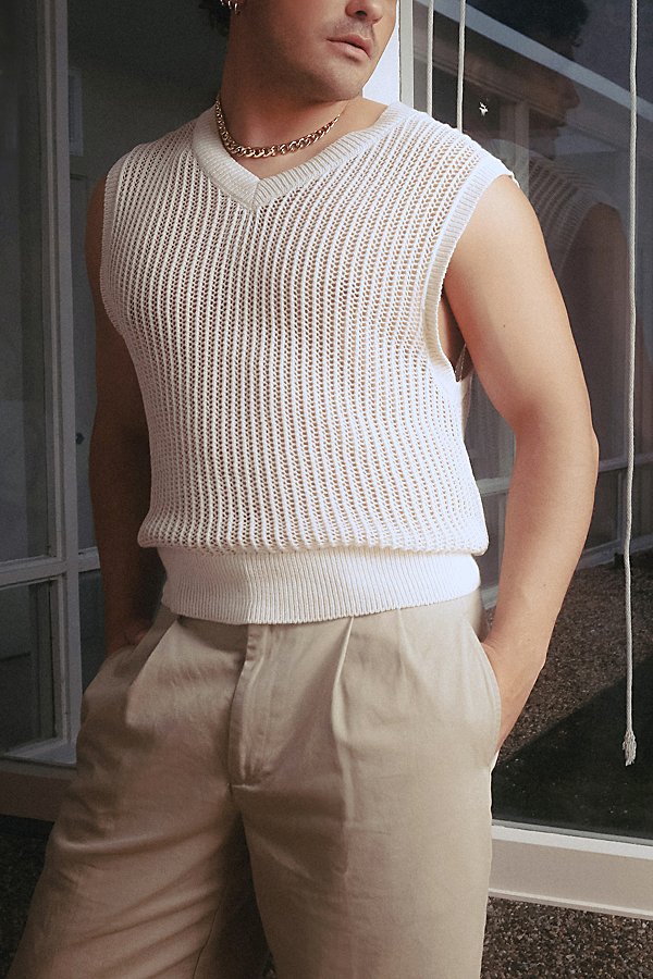 Bdg Beach Sweater Vest In Ivory, Men's At Urban Outfitters