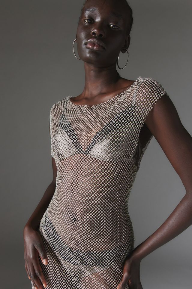silence + noise stephanie sheer fishnet midi dress Robe Midi en Filet de Pêche Transparent Stephanie Silence + Noise