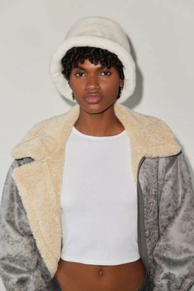 Urban Outfitters Extra Furry Bucket Hat In Ivory, Women's At  In White