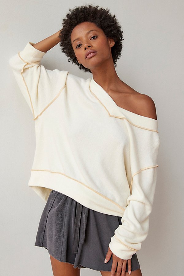 Out From Under Cody V-neck Sweatshirt In Ivory, Women's At Urban Outfitters