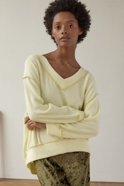 Out From Under Cody V-neck Sweatshirt In Yellow, Women's At Urban Outfitters
