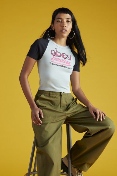 Shop Obey Stevie Services Baby Tee In Light Grey, Women's At Urban Outfitters