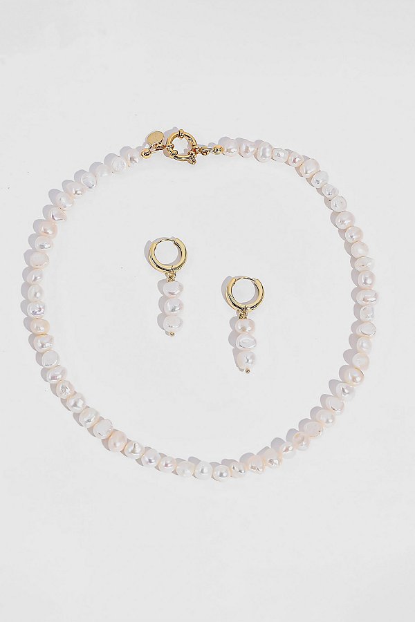 Joey Baby Freshwater Pearl Necklace And Earrings Set In Gold
