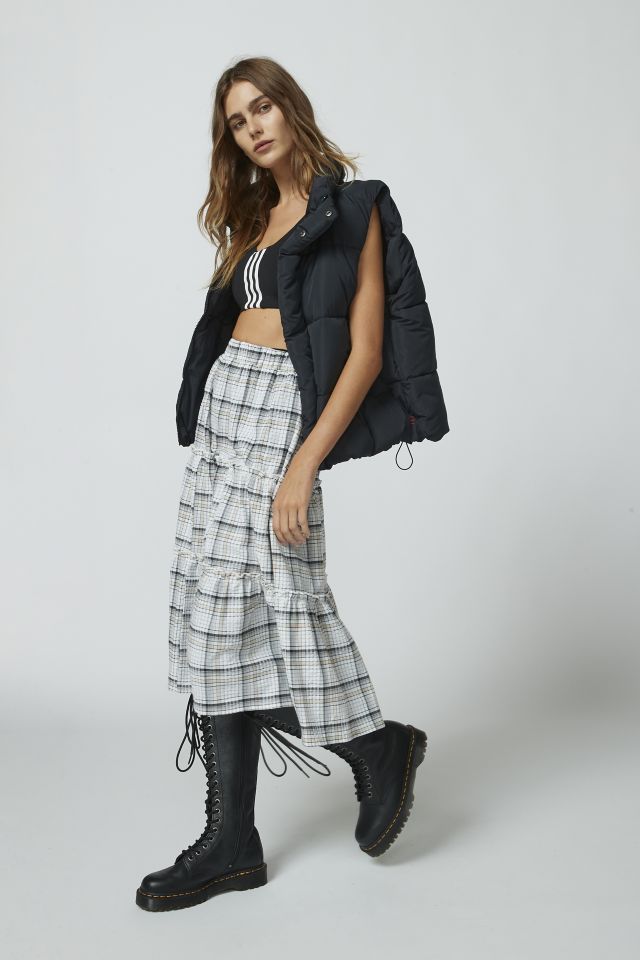 Urban Renewal Remnants Tiered Plaid Maxi Skirt