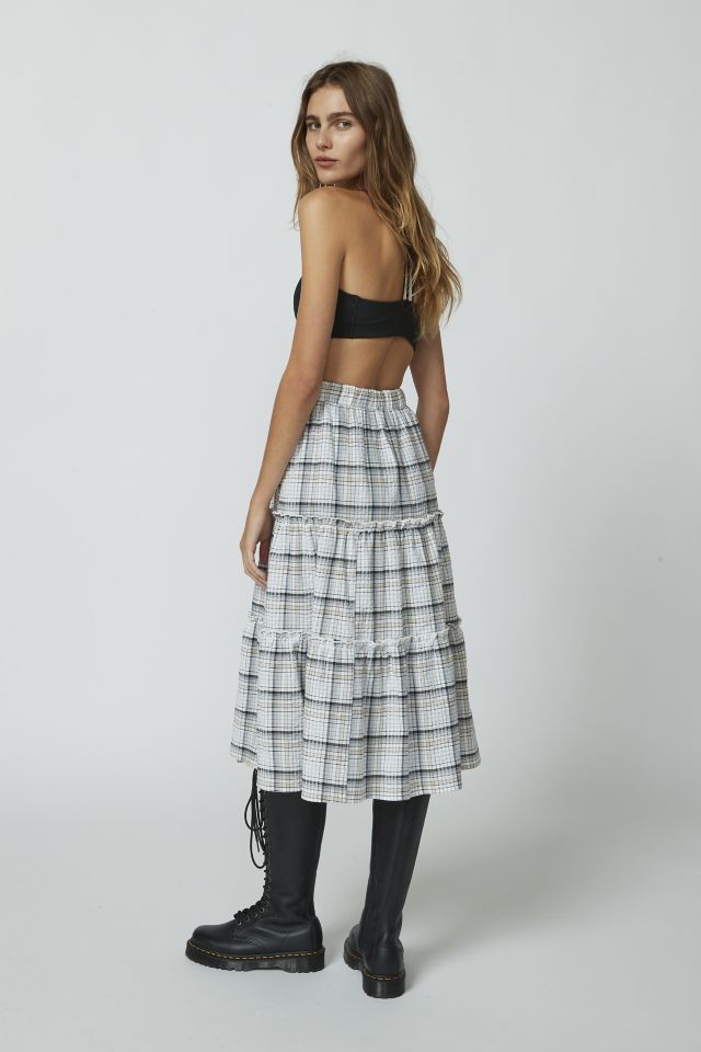 在庫所持★即納・関税負担★UNIF Wreck Skirt B & W Plaid Pleated Skirt with Elastic Waist [NY475-34-37-NV/RED