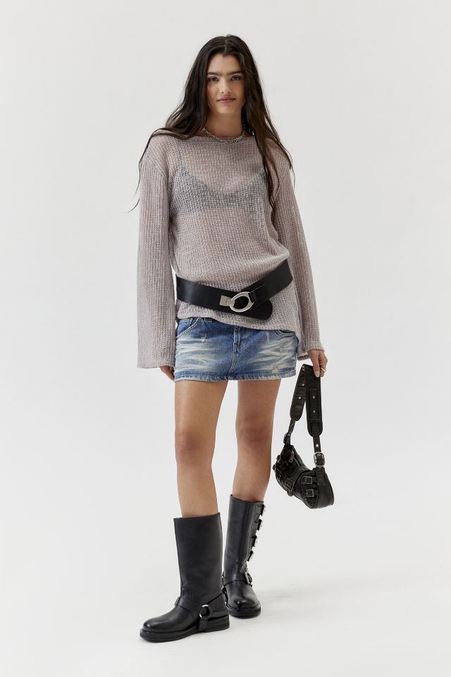 Off-shoulder mohair sweater tunic in gray/D33