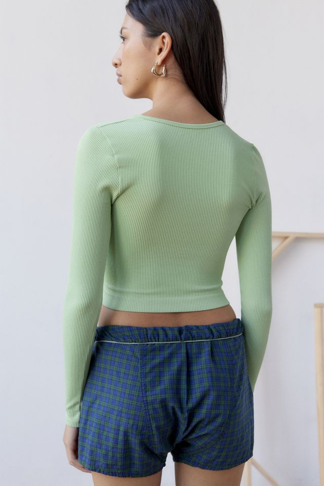 Mint Ribbed Seamless Snap Front Crop Top 