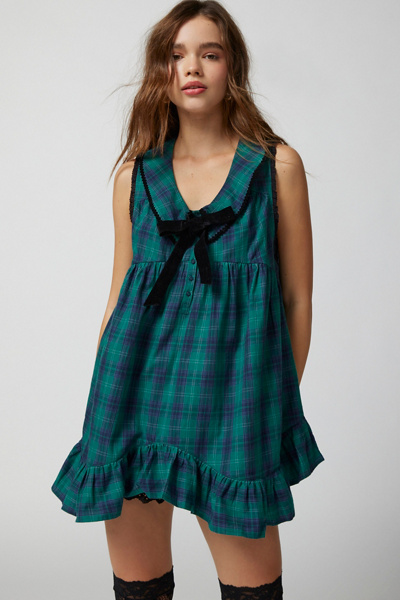 Out From Under Charlotte Flannel Mini Dress In Dark Green, Women's At Urban  Outfitters | ModeSens