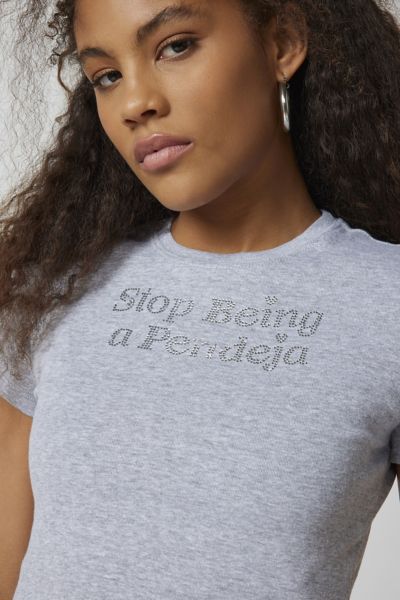 Bella Dona UO Exclusive Stop Rhinestone Baby Tee | Urban Outfitters Canada