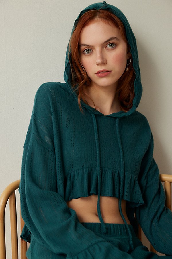 Out From Under Lizzie Hooded Long Sleeve Top In Teal, Women's At Urban Outfitters