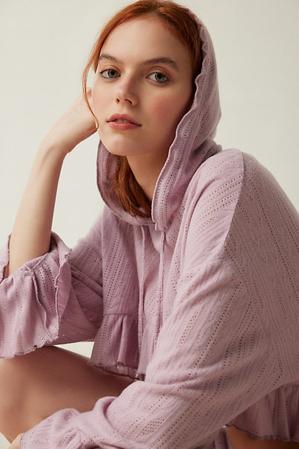 Out From Under Lizzie Hooded Long Sleeve Top In Lavender, Women's At Urban Outfitters