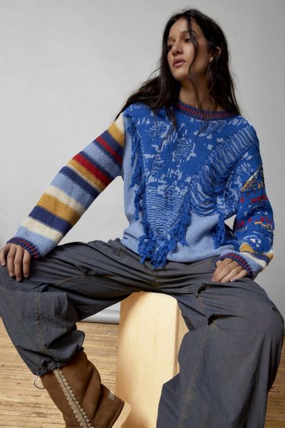 Bdg Marlon Spliced Pullover Sweater In Blue, Women's At Urban Outfitters