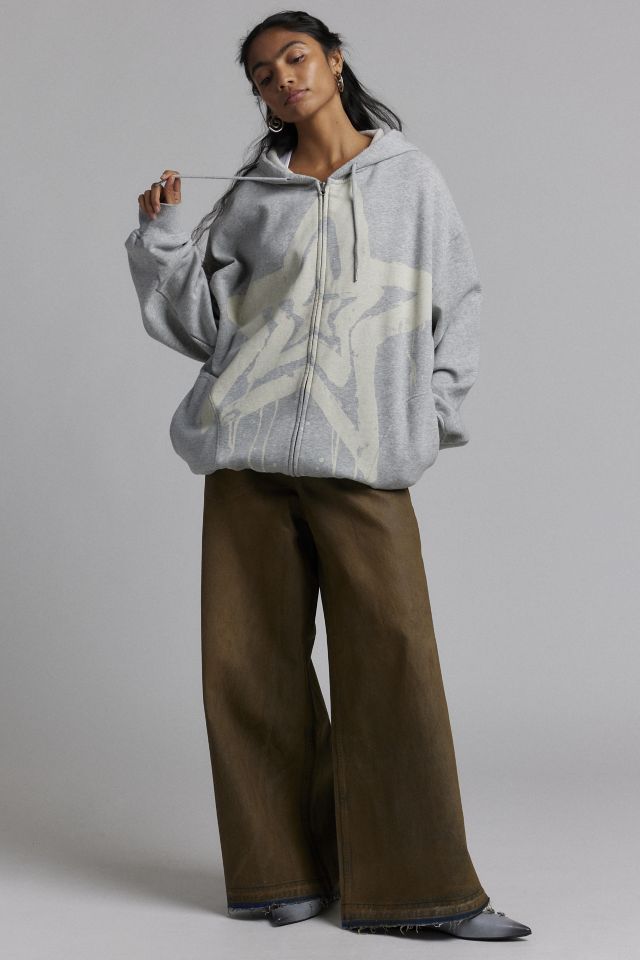 UO Bleached Star Zip-Up Hoodie Sweatshirt #1