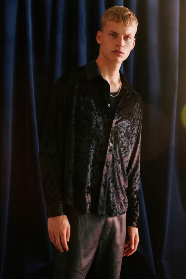 UO Festive Velvet Dress Shirt Urban Outfitters