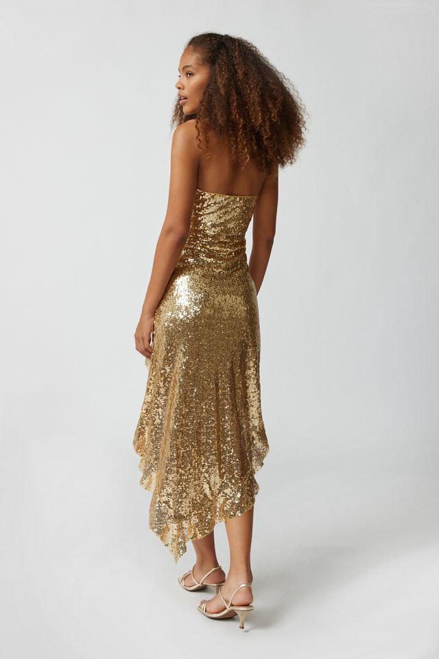 UO Stella Sequin Strapless Midi Dress | Urban Outfitters