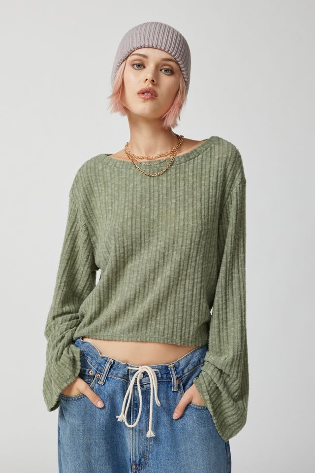 Urban Renewal Remnants Ribbed Drippy Sleeve Sweater | Urban Outfitters
