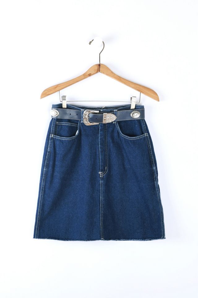 Vintage 70s Belted Dark Wash Denim Mini Skirt | Urban Outfitters