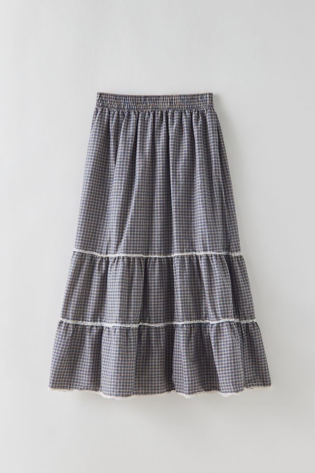 Vintage Plaid Tiered Midi Skirt #1