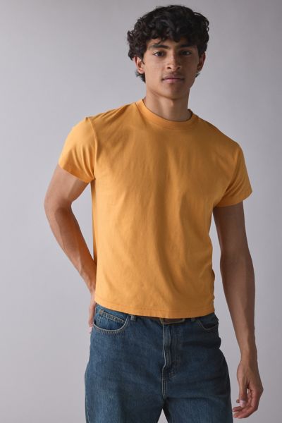 BDG BONFIRE CROPPED COTTON TEE IN LIGHT ORANGE, MEN'S AT URBAN OUTFITTERS 