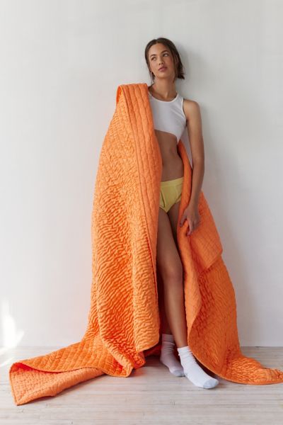 Urban Outfitters Alana Satin Seed Stitched Quilt In Orange At