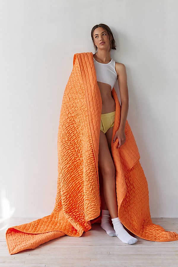 Urban Outfitters Alana Satin Seed Stitched Quilt In Orange At