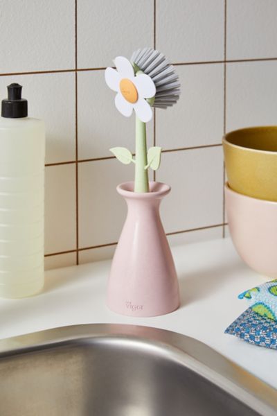 Urban Outfitters Daisy Dish Brush & Vase Set In Pink At
