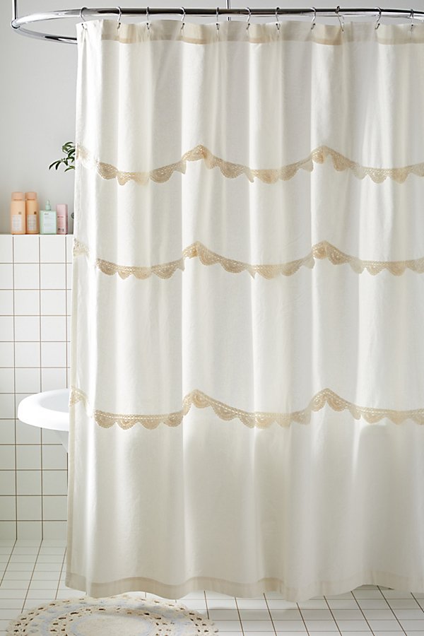 Shop Urban Outfitters Cake Crochet Shower Curtain In Cream At