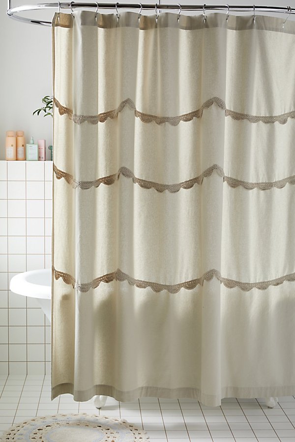 Shop Urban Outfitters Cake Crochet Shower Curtain In Sage At