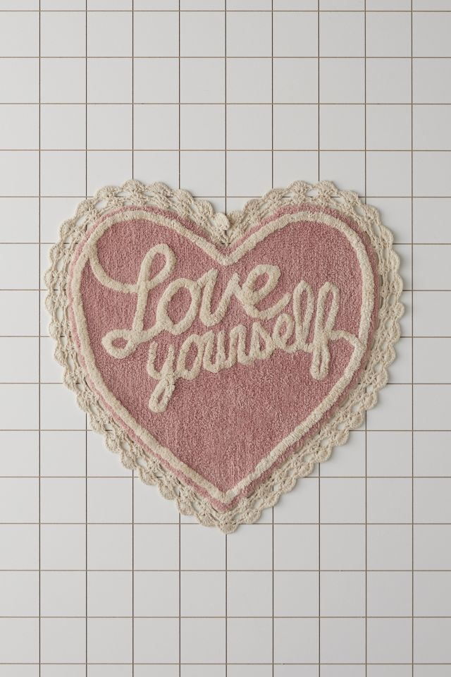 Love Yourself Heart Shape Tufted Bath Mat #1