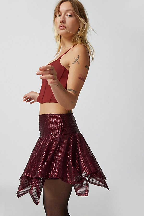 Motel Helga Mini Skirt In Maroon, Women's At Urban Outfitters