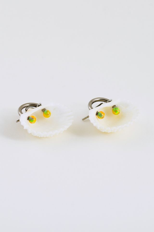 Soft Blonde Pierced Opalite Ark Shell Earrings #1