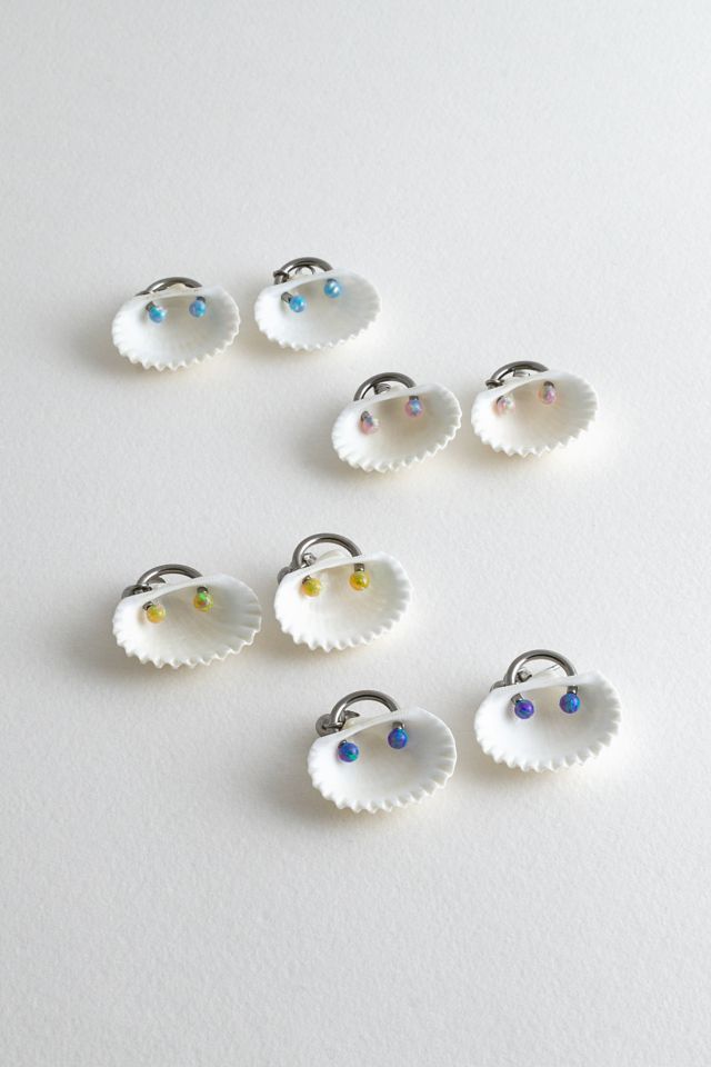 Soft Blonde Pierced Opalite Ark Shell Earrings #2