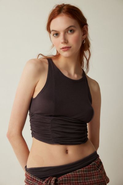Out From Under Arlo Ruched Cropped Top In Chocolate, Women's At Urban Outfitters