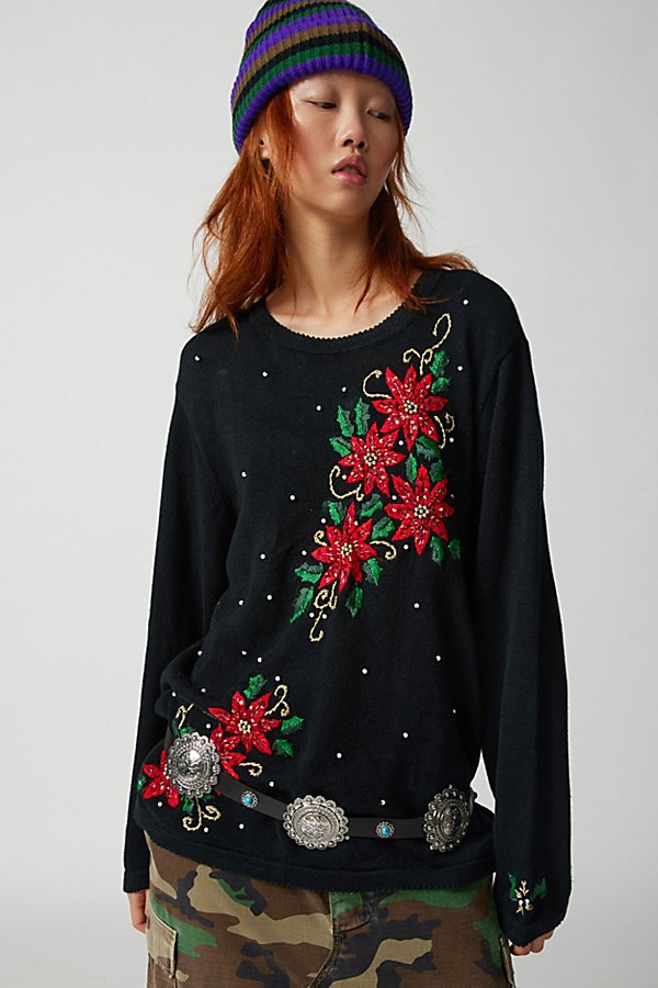 Urban Renewal Vintage Holiday Pullover Crew Neck Sweater In Black, Women's At Urban Outfitters