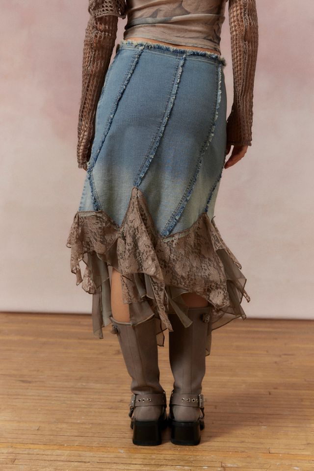 Kimchi Blue Talia Denim & Lace Midi Skirt | Urban Outfitters
