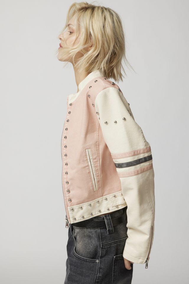 UO Jupiter Faux Leather Studded Varsity Jacket #2