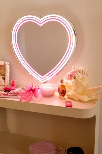 Shop Urban Outfitters Heart Led Wall Mirror In Pink At