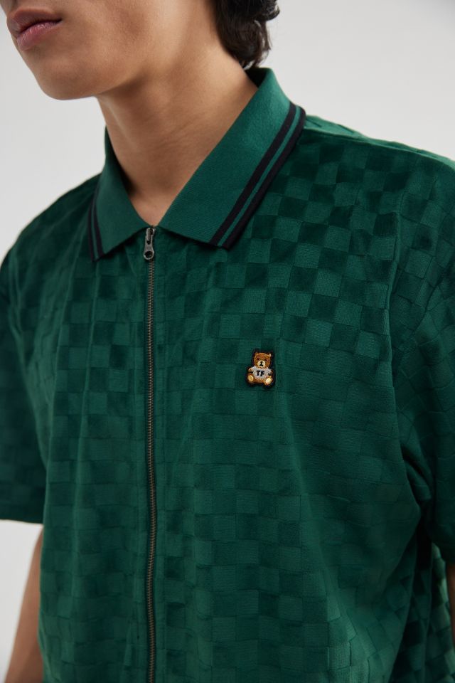 Teddy Fresh Checked Out Velour Zip Polo Shirt | Urban Outfitters