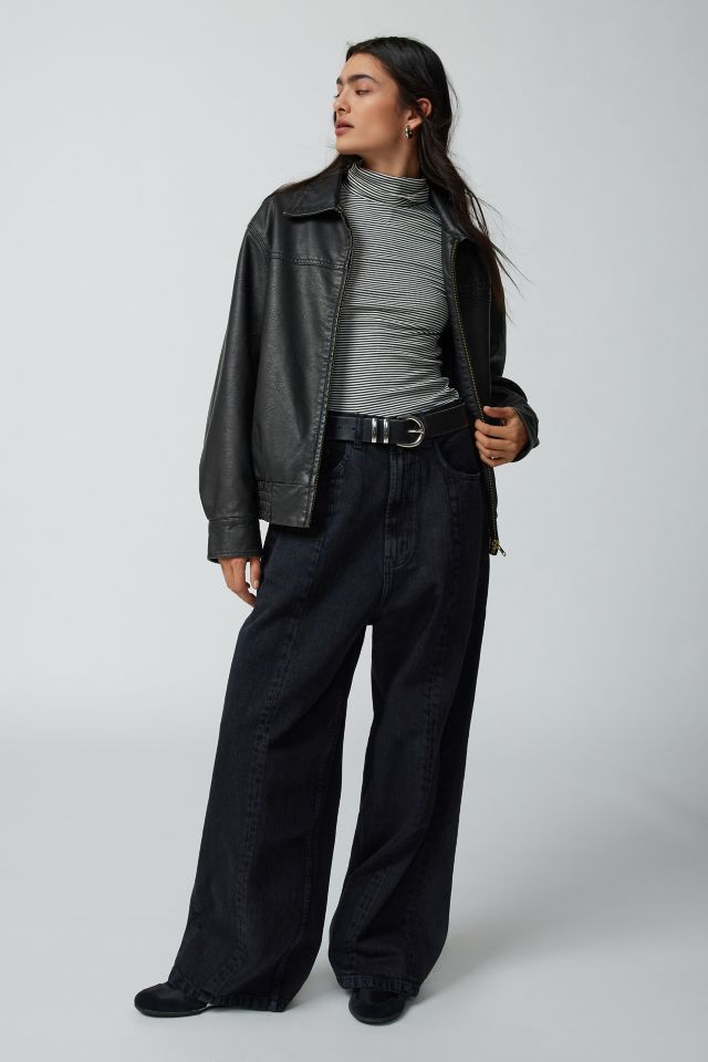 Washed black cropped 2024 wide leg jeans