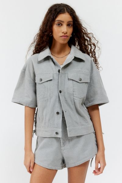 Shop Honor The Gift Corduroy Short Sleeve Jacket In Light Grey, Women's At Urban Outfitters