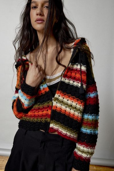 Urban Outfitters ブラックフリンジカーディガン XS AMBIDEX Store △○AMOSSAミラノリブパフスリーブ カーディガン