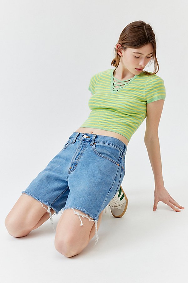Bdg Harley Lace-up Short Sleeve Sweater In Green, Women's At Urban Outfitters
