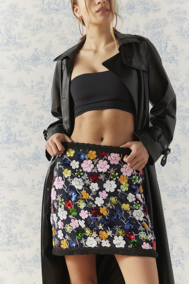 Embroidered sequin 2024 mini skirt