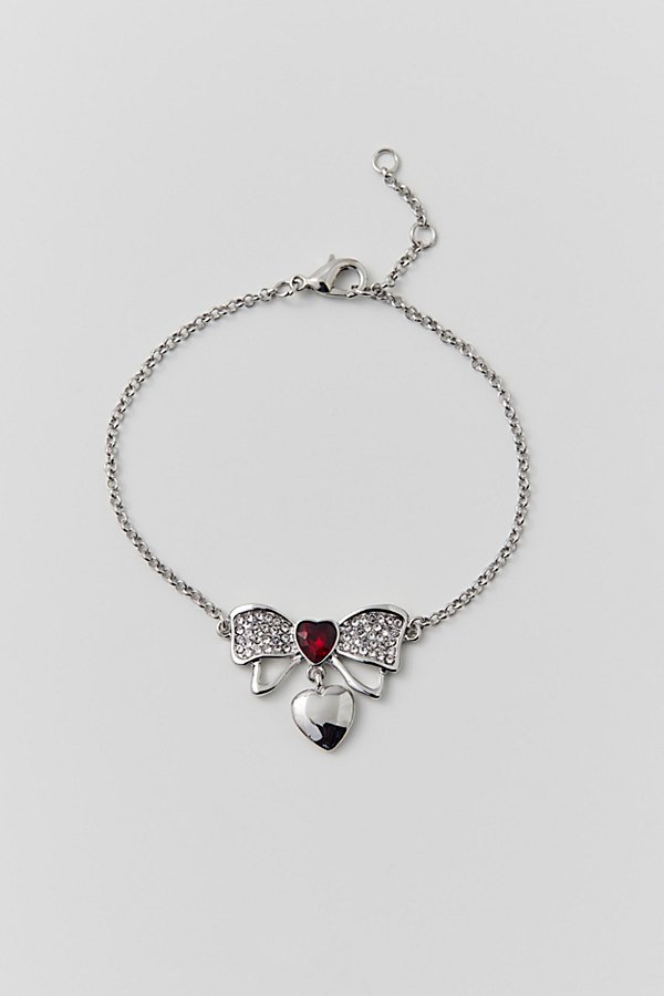 Urban Outfitters Delicate Rhinestone Bow Bracelet In Silver, Women's At