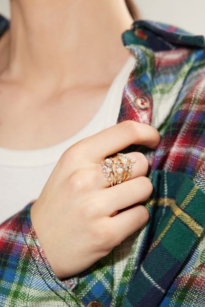 Urban Outfitters Delicate Pearl Ring Set In Gold, Women's At