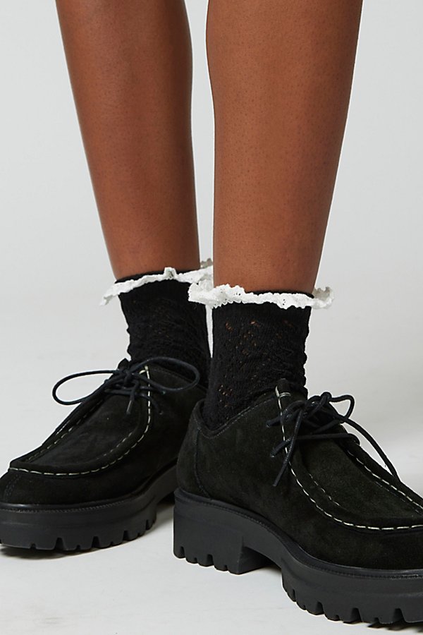 Urban Outfitters Ruffle-trimmed Pointelle Crew Sock In Black, Women's At