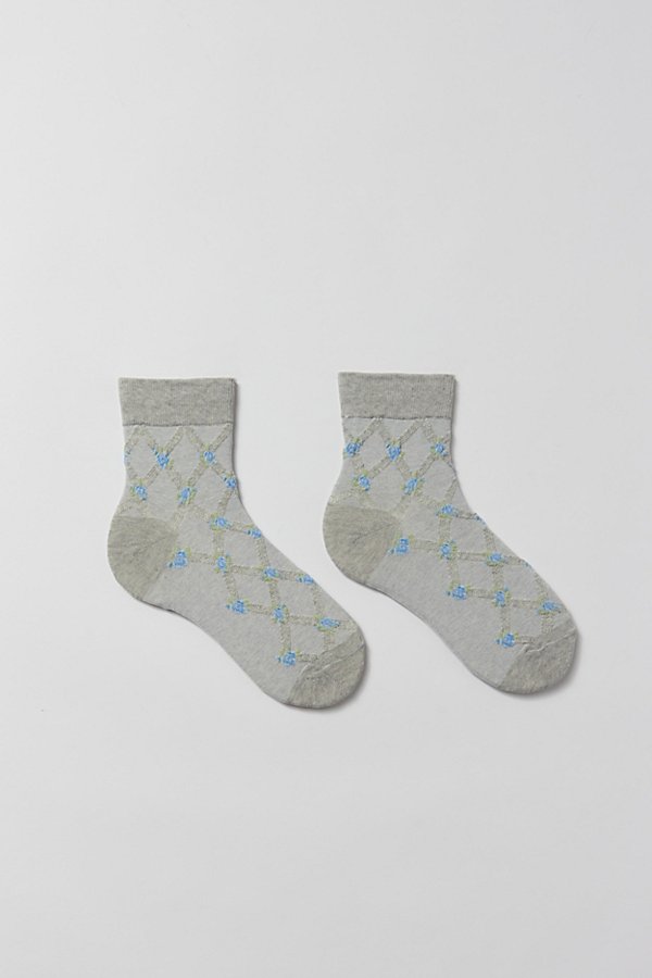 Urban Outfitters Rose Trellis Patterned Crew Sock In Light Grey, Women's At