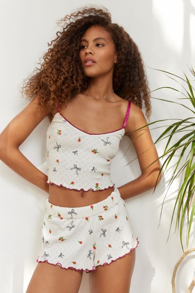 Out From Under Primrose Pointelle Cami & Low-rise Micro Short Set In Ivory, Women's At Urban Outfitters