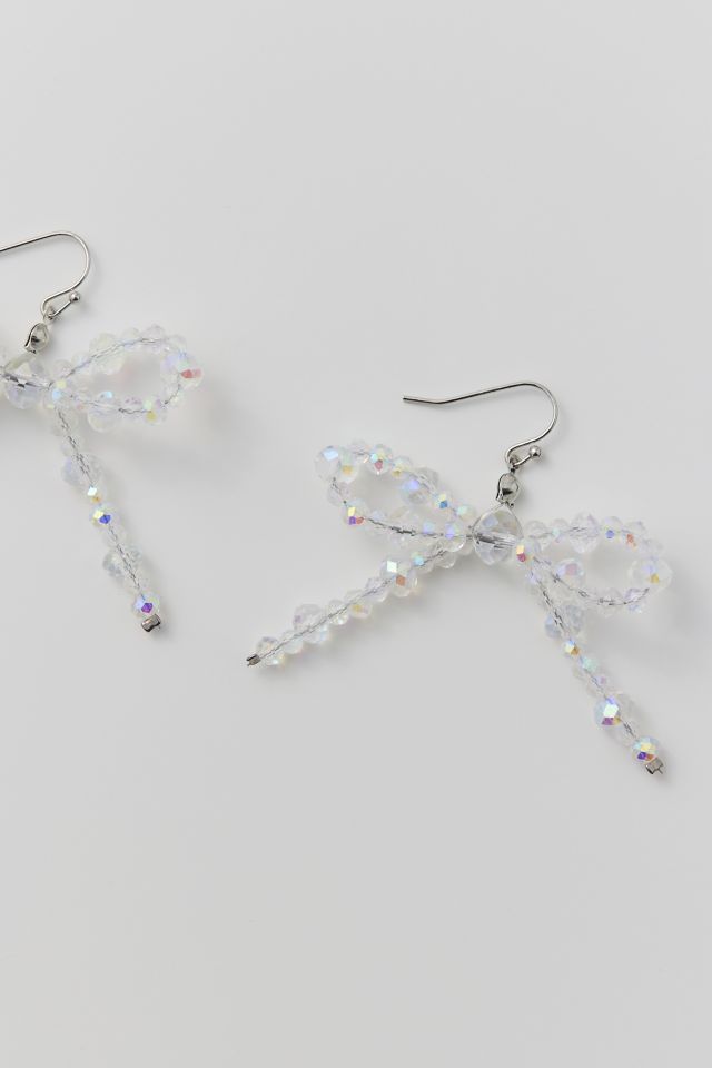 Beaded Bow Earring in Clear, Women's at Urban Outfitters